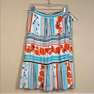 One September Women’s Boho Floral Embroidered Faux Wrap Tie-Waist Midi Skirt